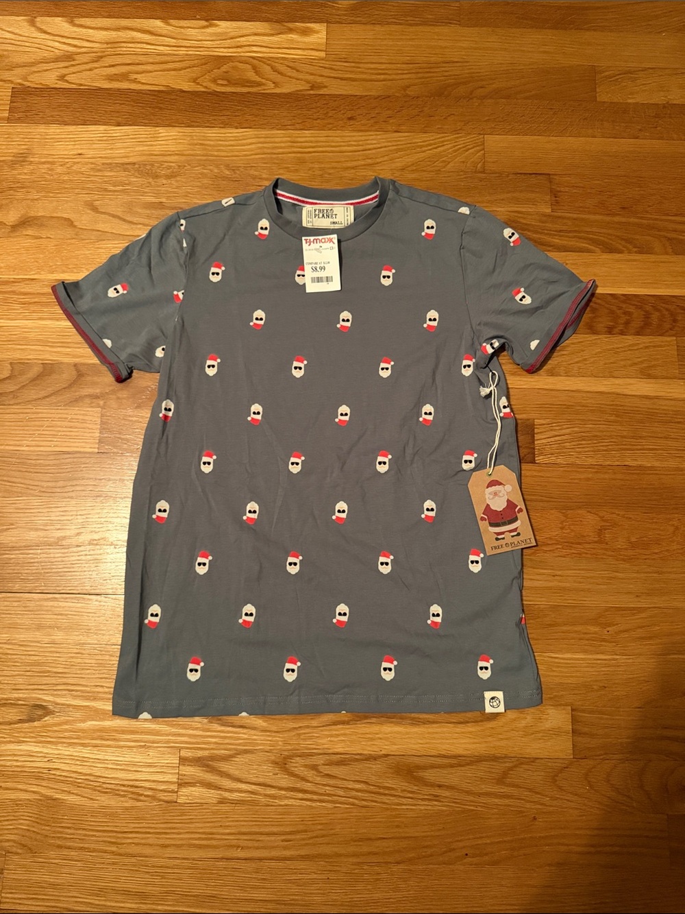 Kids Grey Santa Print Short Sleeve Tee